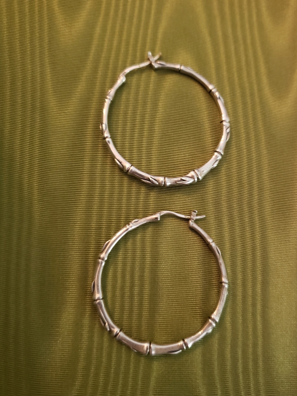 JAI Sterling Silver Hoop Earrings, Bamboo Design, Not Used